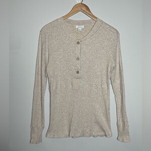 Sundance | Ribbed Henley Oatmeal Long Sleeve Thermal